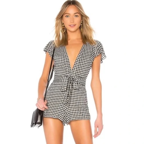 Privacy Please Goodwin Romper Black and White Checkered - Picture 1 of 3